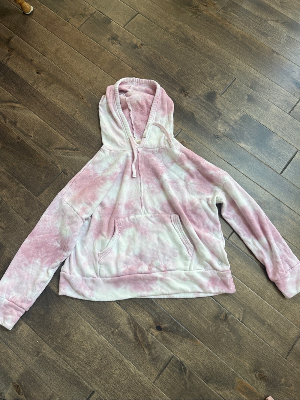 FP Movement by Free People Pink & White Tie-Dye Hooded Sweater